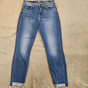 7 For All Mankind High Waist Ankle Gwenevere Jeans Sz 29 Raw Step Hem Tapered